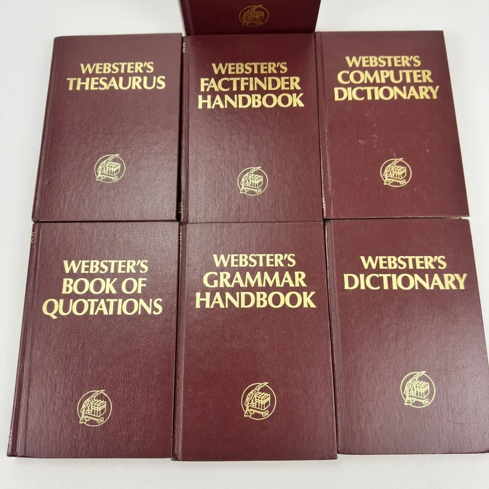 Websters Reference Library 7 Book Set Burgundy Faux Leather Dictionary Thesaurus